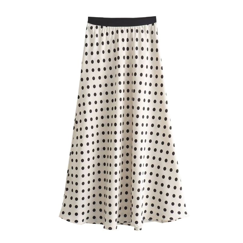 Kaslead New Arrival Women's Fashion Style Fashion Polka Dot Elastic Waist Long Satin Skirt