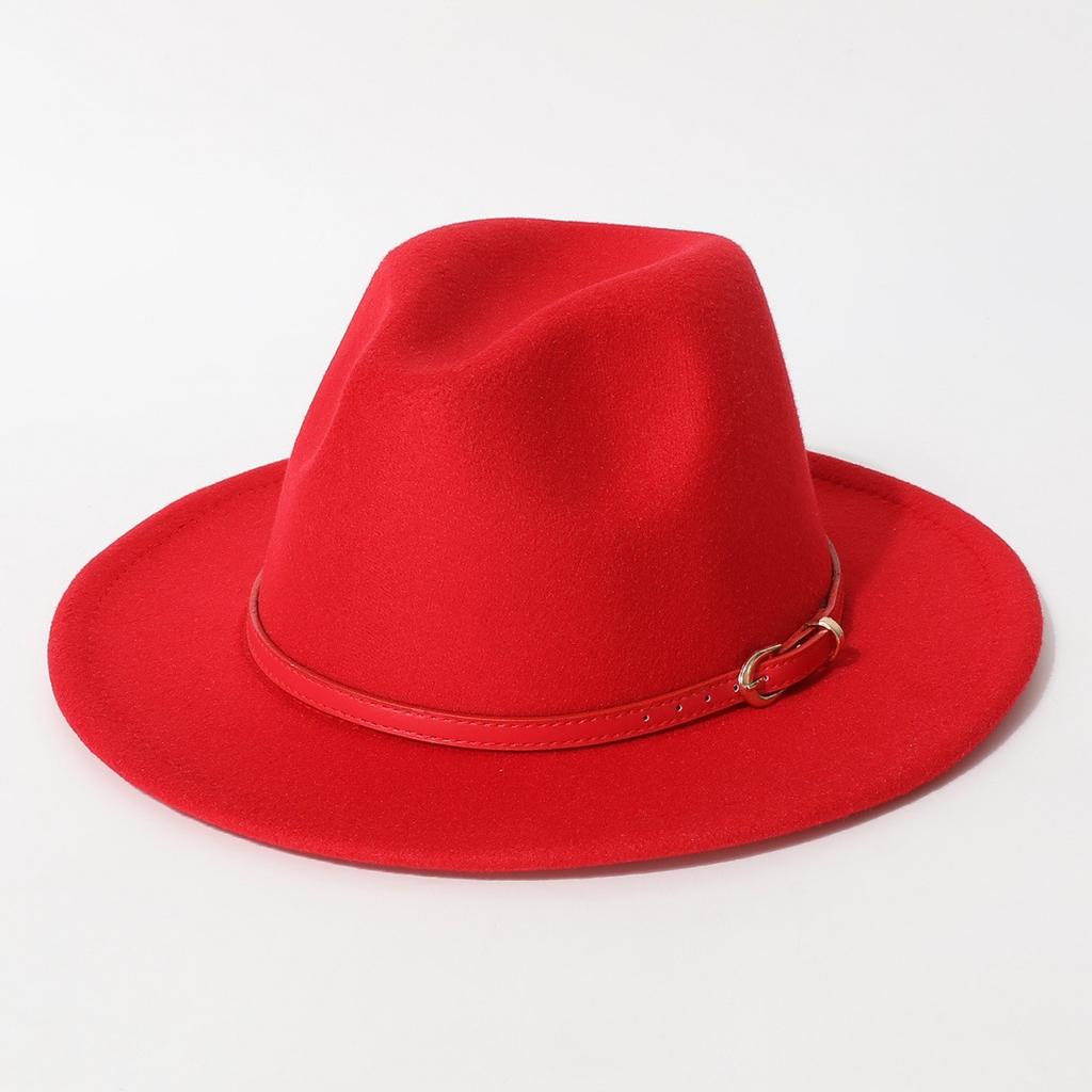 Simple Solid Color Fedora with Belt Buckle, European and American Felt Hat, Parent-child Casual Cowboy Hat, Classic Jazz Hat for Men and Women