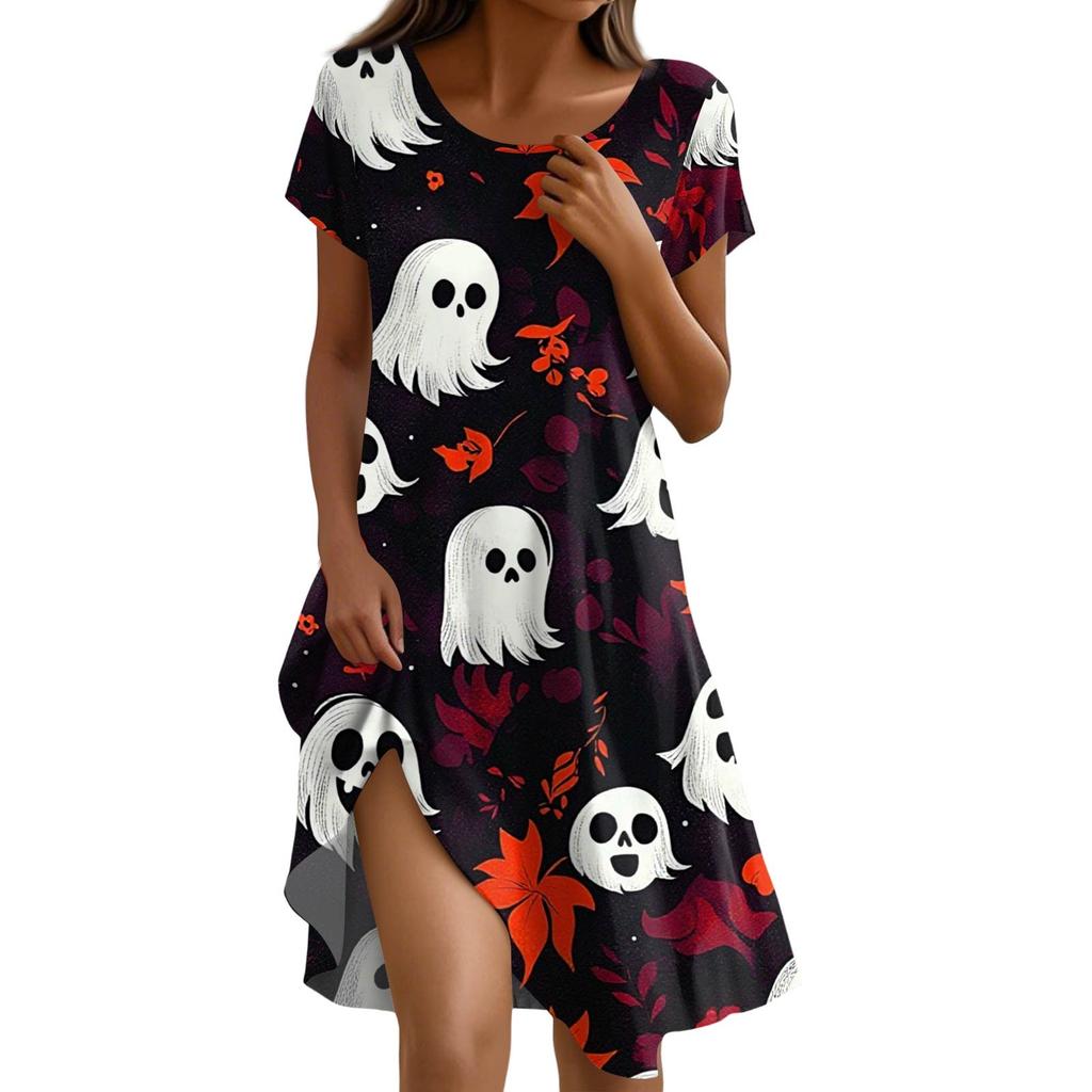 Short Sleeve Dress For Women Casual Loose Fit Summer Sundress  Print Dress With Pockets