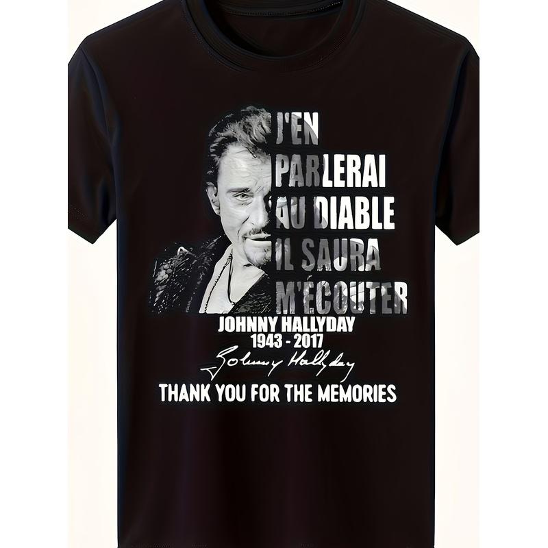 2026 Vintage Men'S T-Shirt by Johnny Hally Featuring a Rock 'N' Roll Torn Graphic Signature Text in French And Tribute Print, with Short Sleeves, a