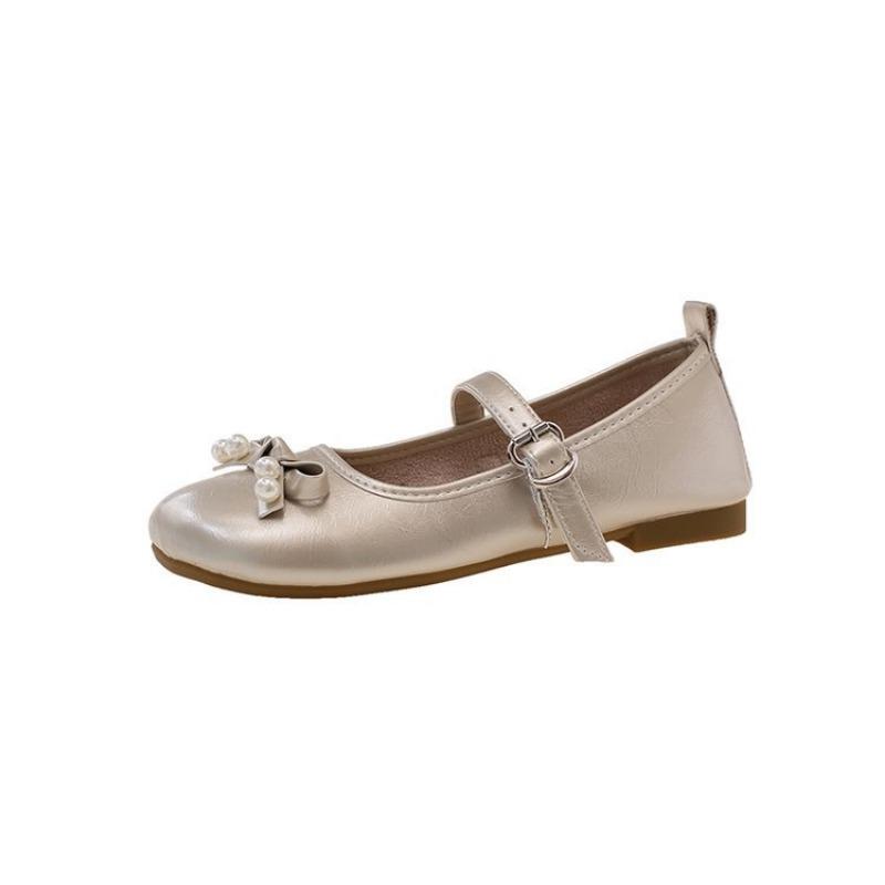 Gentle Wind Low Heel Round Head Mary Jane Shoes New Bow Pearl Ballet Shoes Women's Sweet Casual Shoes