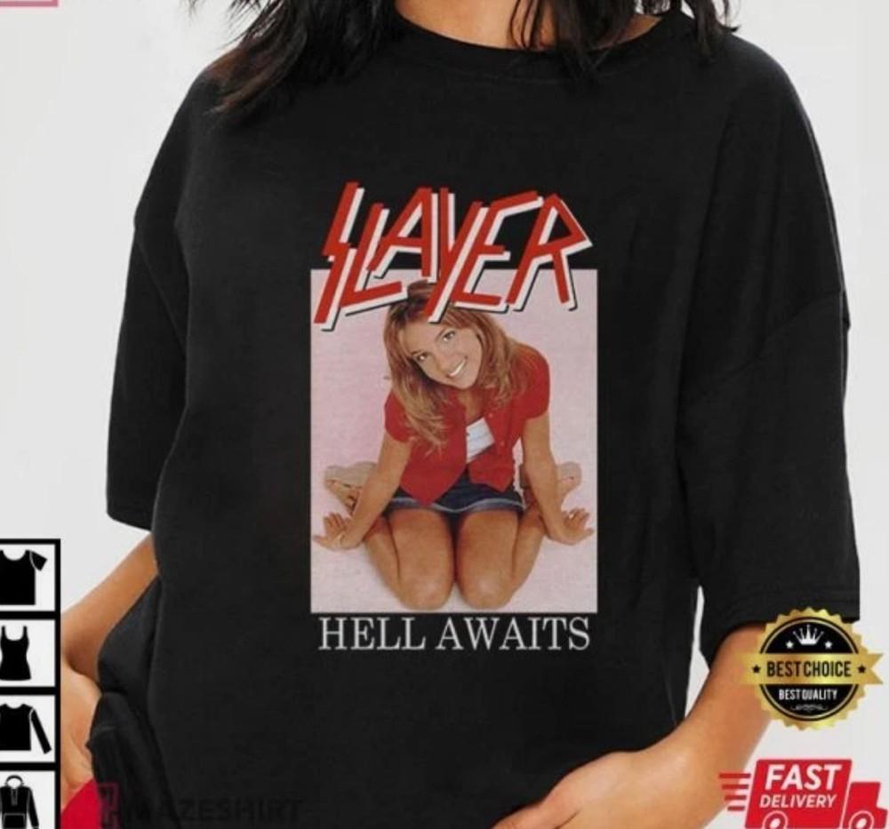 Slayer Hell Awaits Britney Spears Хлопковая черная унисекс футболка Унисекс футболка M