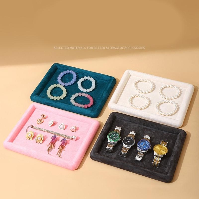 Velvety Jewelry Display Tray Exquisite Jewellery Holder Portable Rings Earrings Necklace Organizer Tray Storage Holder