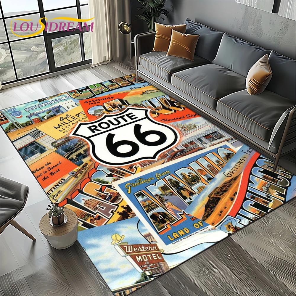 Route 66 Retro America Historic Mother Road,mãe EstradaCarpet Rug for Living Room Bedroom Home Sofa,Area Rug Non-slip Floor Mat