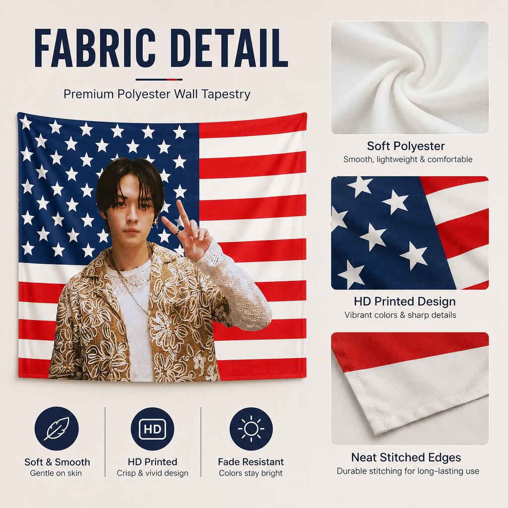K-Pop Idol Tapestry flat print American Flag Stars Stripes Wall Hanging for Teen Bedroom Dorm Living Room Fan Gift