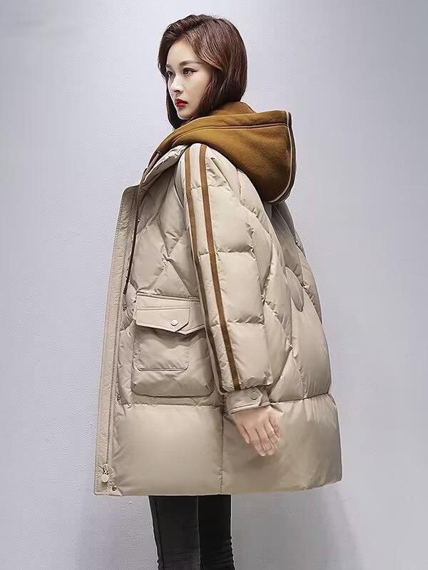 Women's Light Luxury Hooded Down Cotton Coat - Winter, Long, Loose, Large Size, Korean Style, Thick