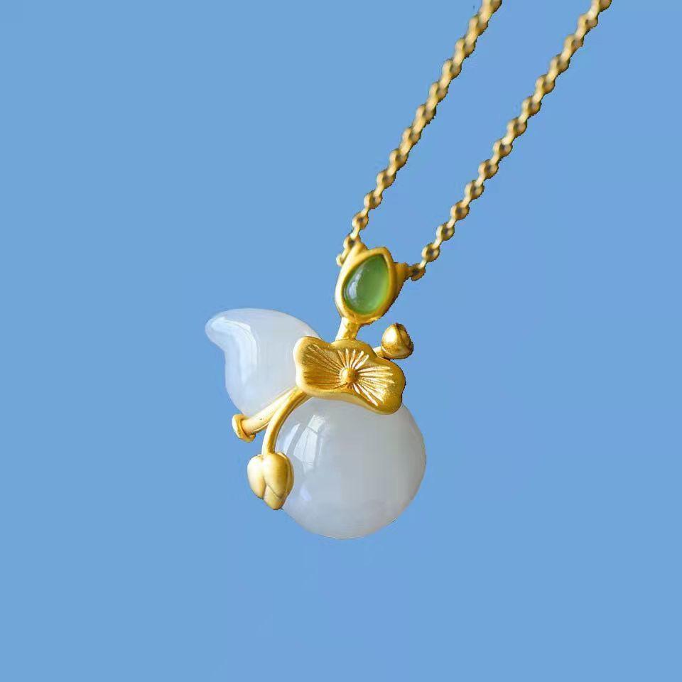 Chinese Wind Lotus Leaf Gourd Titanium Steel Necklace Female Lotus Fulu Safety Pendant Light Luxury Fashion Niche Collarbone Chain