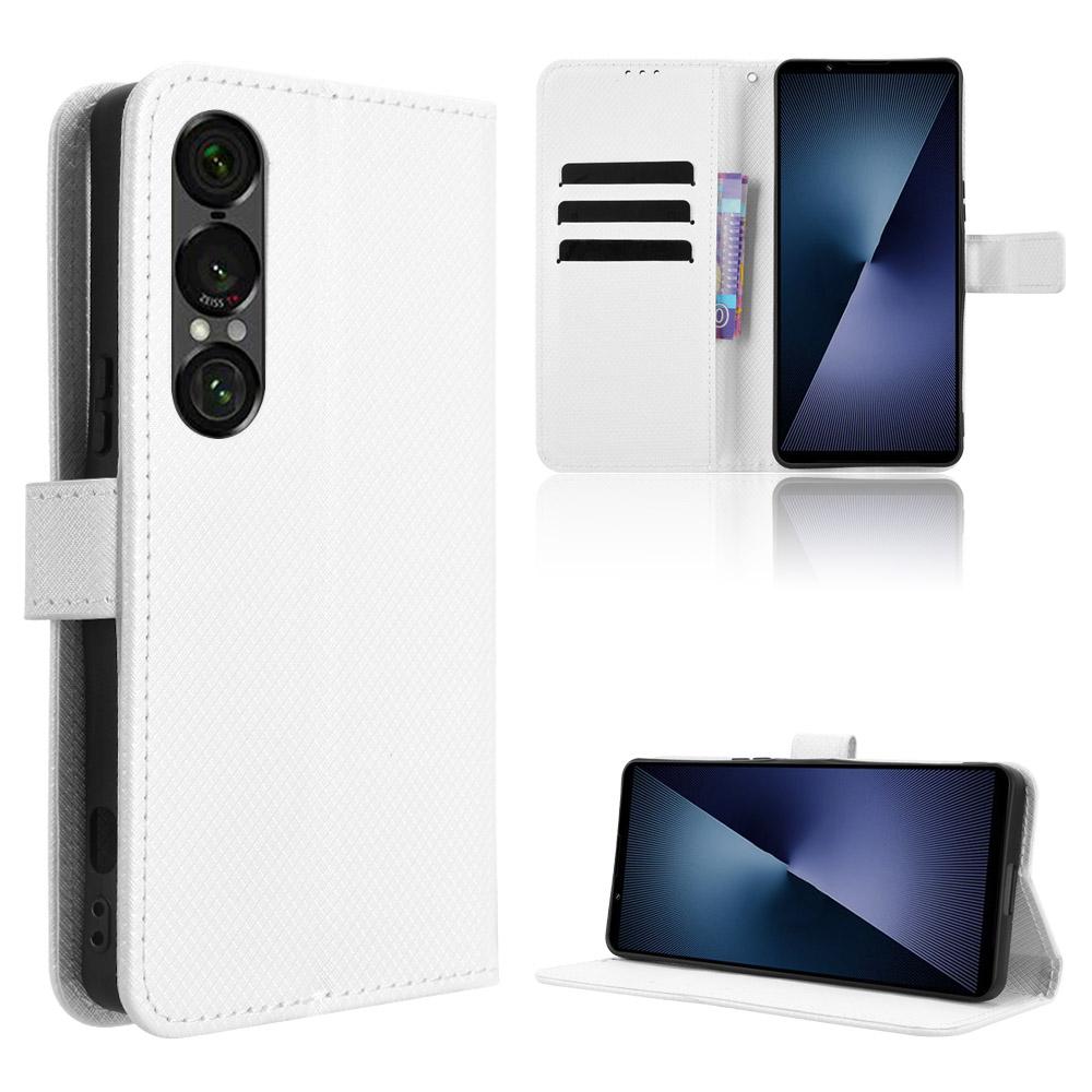 For Sony Xperia 1 VII Leather Wallet Case with Strap Diamond Texture Phone Cover