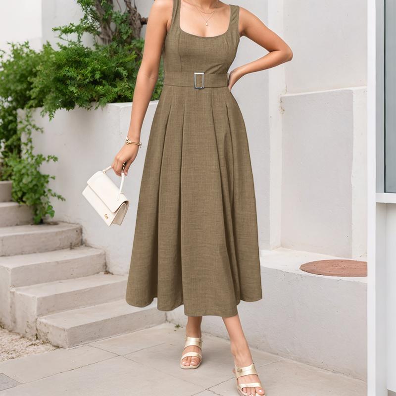 

ZANZEA Womens Casual Square Collar Summer Sleeveless Dress 5XL коричневый