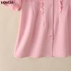 VONDA Women Casual O Neck Solid Color Summer Short Sleeve Blouse Tops