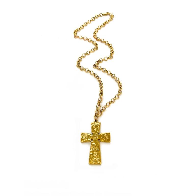 Trendy Unisex Pendant Neck Chain Vintage Inspired Stainless Steel Hip Hop Crucifix Necklace Metal Clavicle Chain