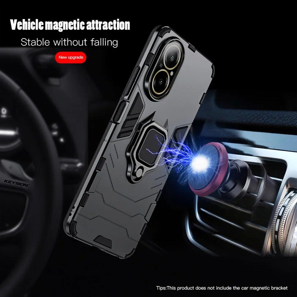KEYSION Nárazuvzdorné pouzdro pro Realme C67 4G C67 5G C55 C53 C51 Silikonový + PC kovový kroužkový stojánek Kryt telefonu pro OPPO Realme Note 50