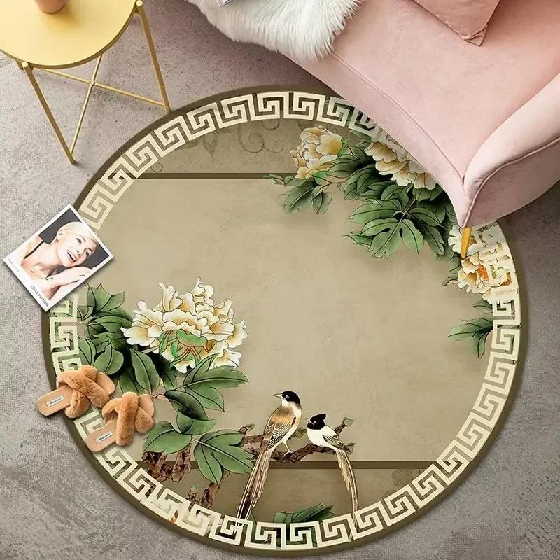 Chinese Classic Round Carpet Non Slip Floor Mat for Living Room Bedroom Kitchen Decor Home Sofa Coffee Table Area Decor Rugs