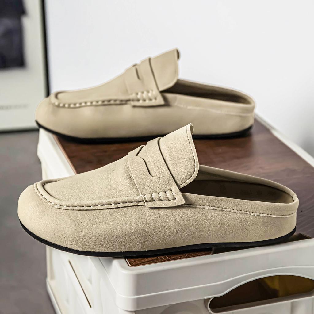 Men's Fashionable Soft Sole Slip In Half Slipper, Spring and Summer Fashionable Sole, Casual Sports Shoes, Suede Leather Surface