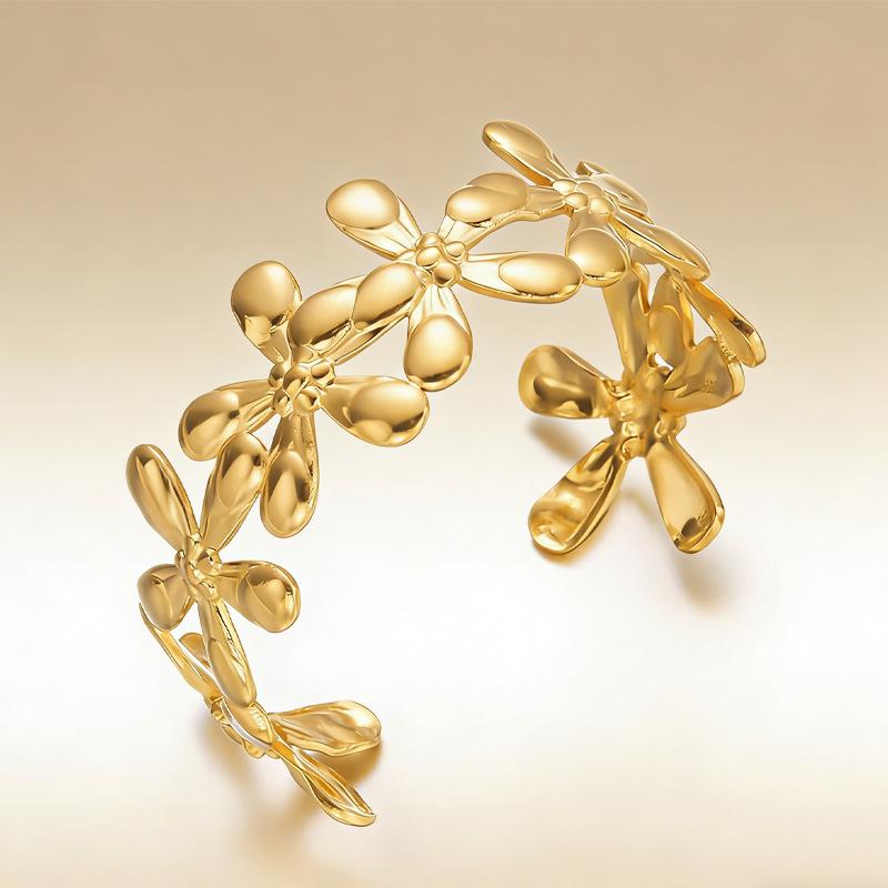 Bracelet Ouvert Ajustable Luxe Floral Européen