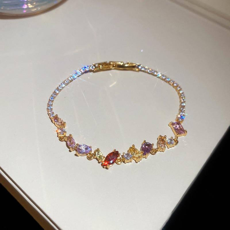 K real gold electroplated zircon square water drop buckle bracelet light luxury high-end bracelet niche design jewelry