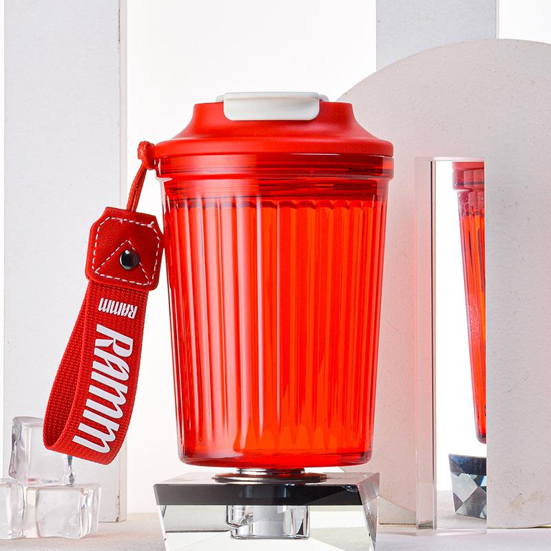 

Tritan Bpa Free Coffee Cup With Lid And Rope 450ml Thicken Gym Sport Water Bottle For Girls Portable Outdoor Travel Mug Drinkcup 401-500ml красный