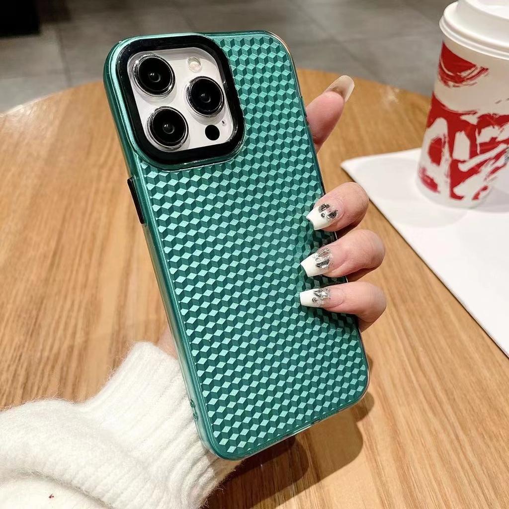 Applicable To IPhone15 Mobile Phone Case Diamond Texture Apple 14 Promax Japanese and Korean High-level Sensor Electroplating Protective Case Soft