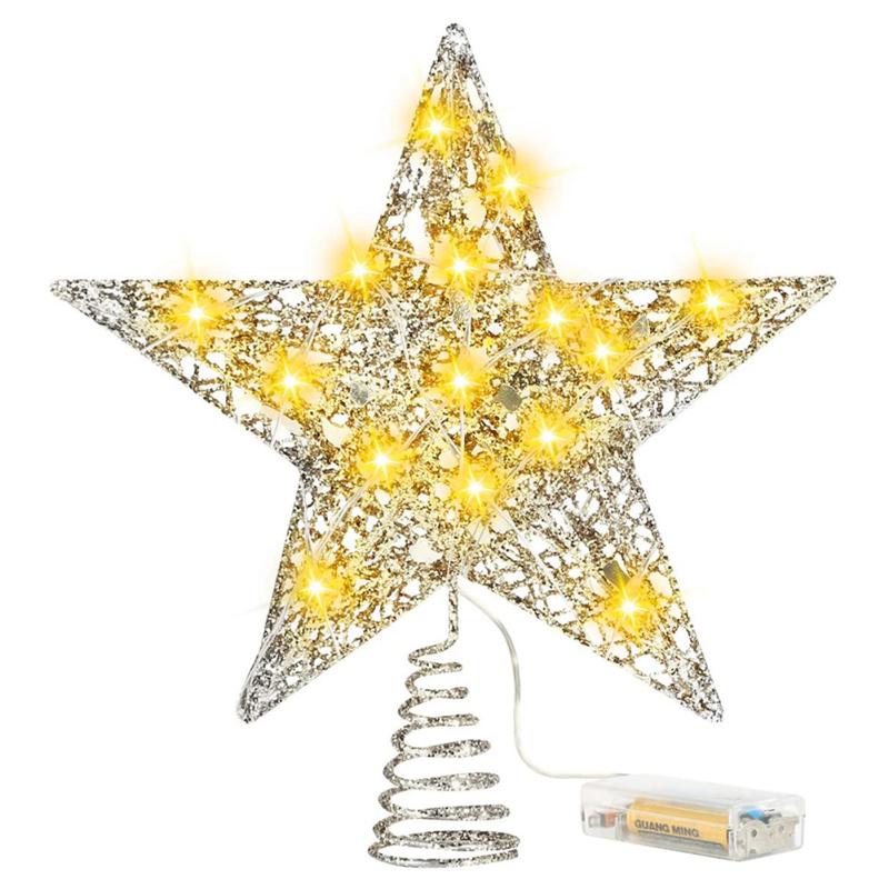 20led Glitter Christmas Tree Toppers Star Christmas Tree Decoration For Home Festive Holiday Party