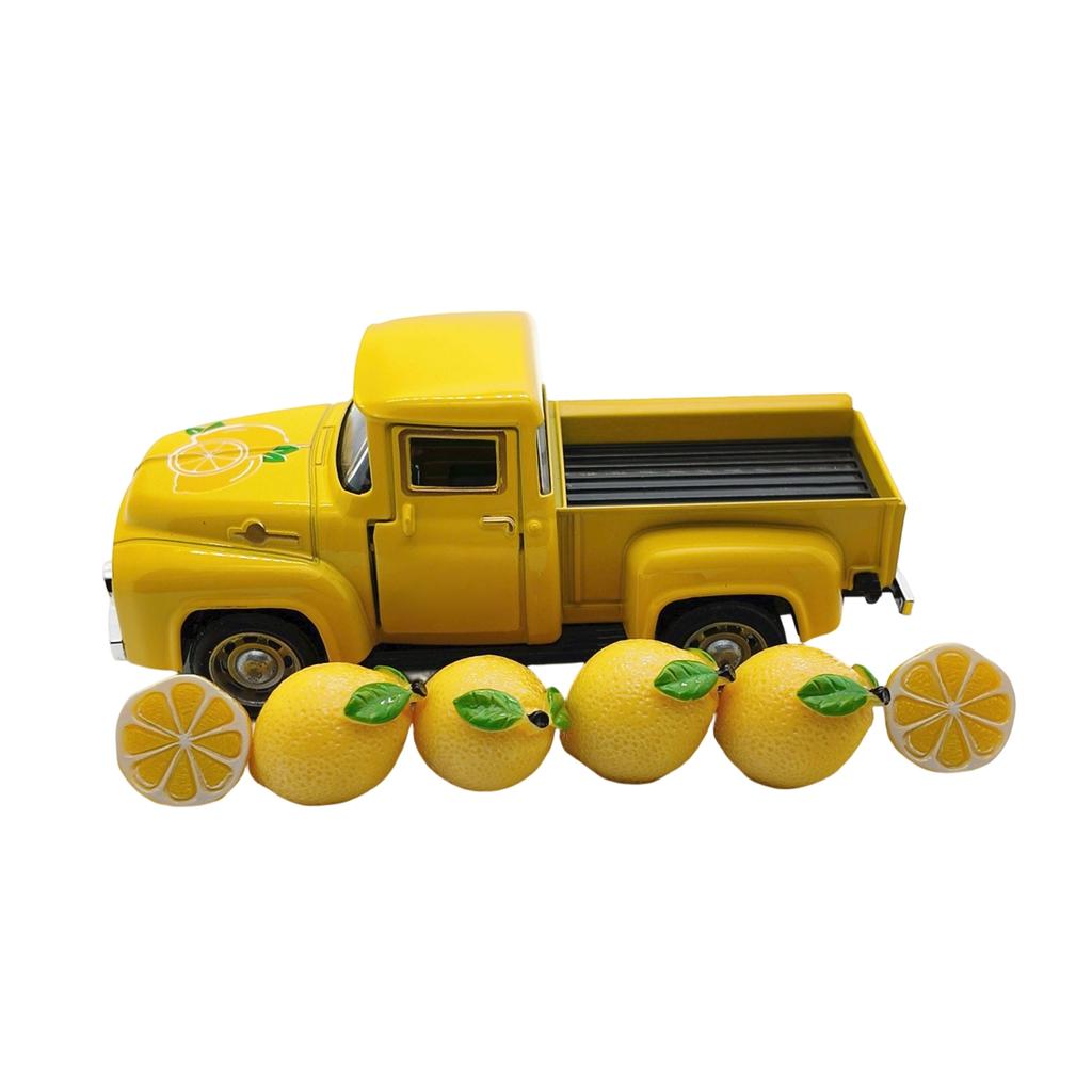 Vintage Yellow Lemon Truck Resin Ornament - Retro Alloy Car Figurine for Home Shelf Decor
