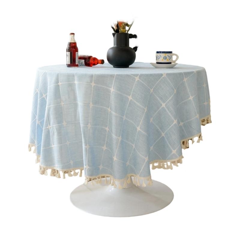 Simple Round Tablecloth Polyester Cotton Blend Against Slip Design Multiple Dyes For Various Uses
