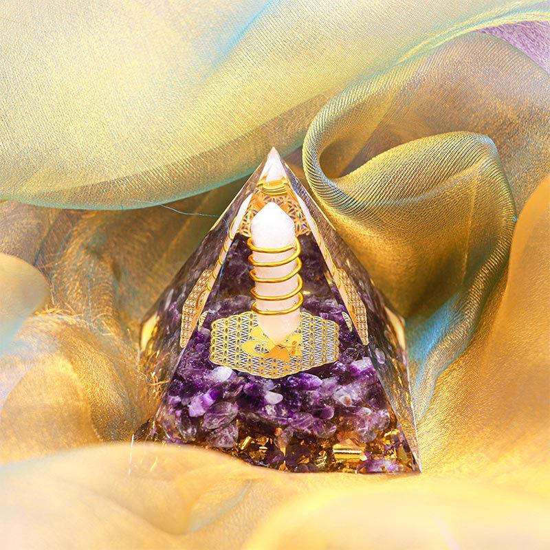 Energy Pyramid Reiki Natural Amethyst Ball Healing Crystals Chakra Tool Ornaments Resin Stones Craft Kids Gift Pyramid