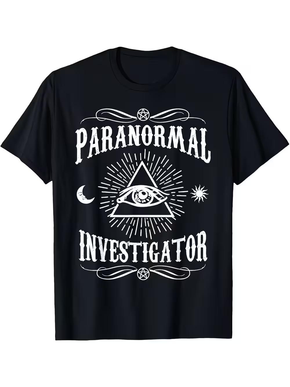 Men S Paranormal Investigator Ghost Hunting T-Shirt- Black with White Graphic Design XXL
