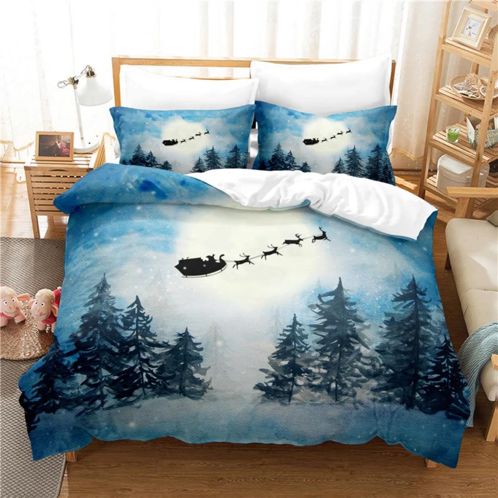 Christmas Elk Santa Claus Duvet Cover Celebrate Merry Christmas And Happy New Year For Kids Boys Girls Holiday Room Decor Gifts