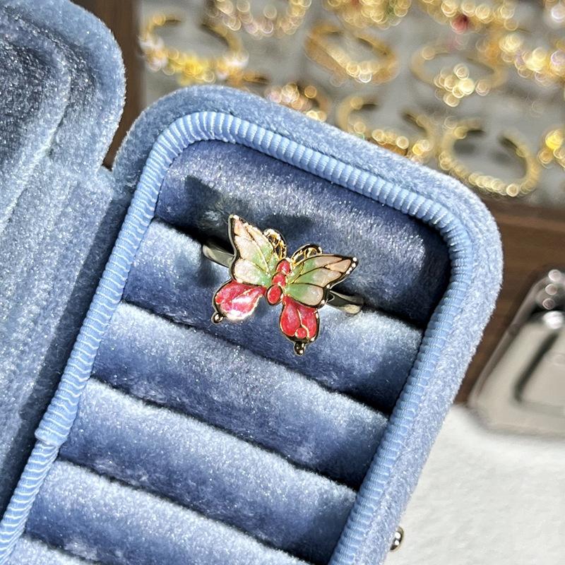 Temperament Versatile Color Butterfly Enamel Ring Women's New Light Luxury Retro Fashion Niche Design Fashion Ring