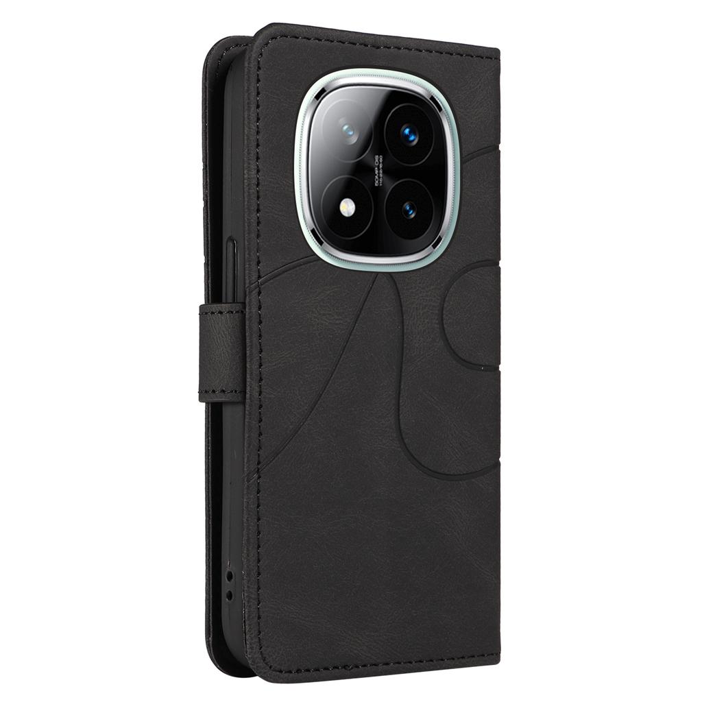 For Xiaomi Redmi Note 14 Pro+ 5G/Note 14 Pro 5G/Poco X7 5G Case Stand Wallet Leather Phone Cover Curved Line Wrist Strap