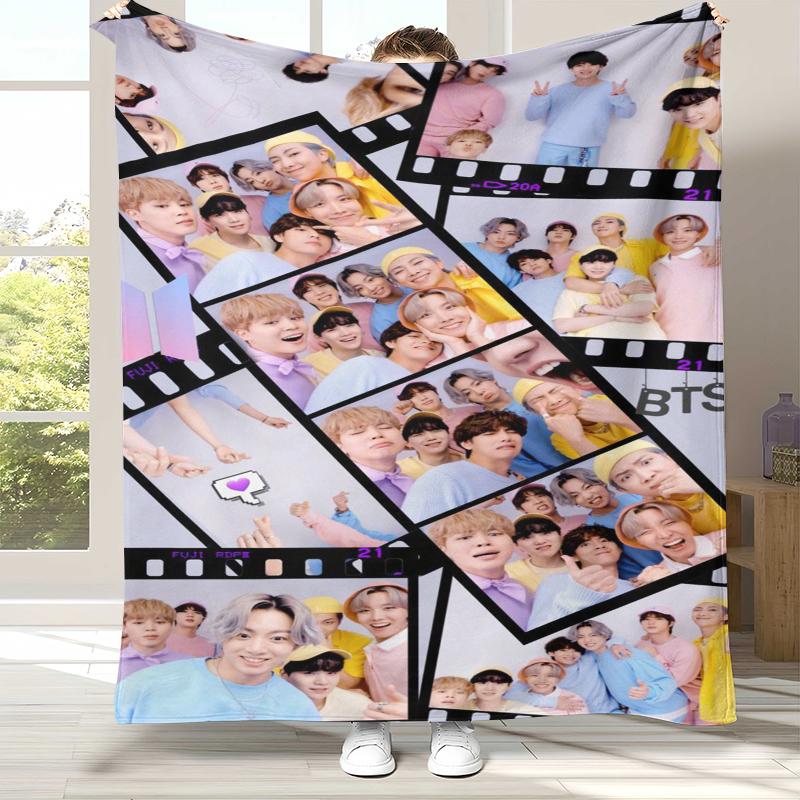 Modische B-BTS Kpop Flanelldecke, Ultraweiche Warme Plüschdecke für Zuhause Schlafzimmer Bett Sofa Abdeckung Büro Camping Picknick Geschenk