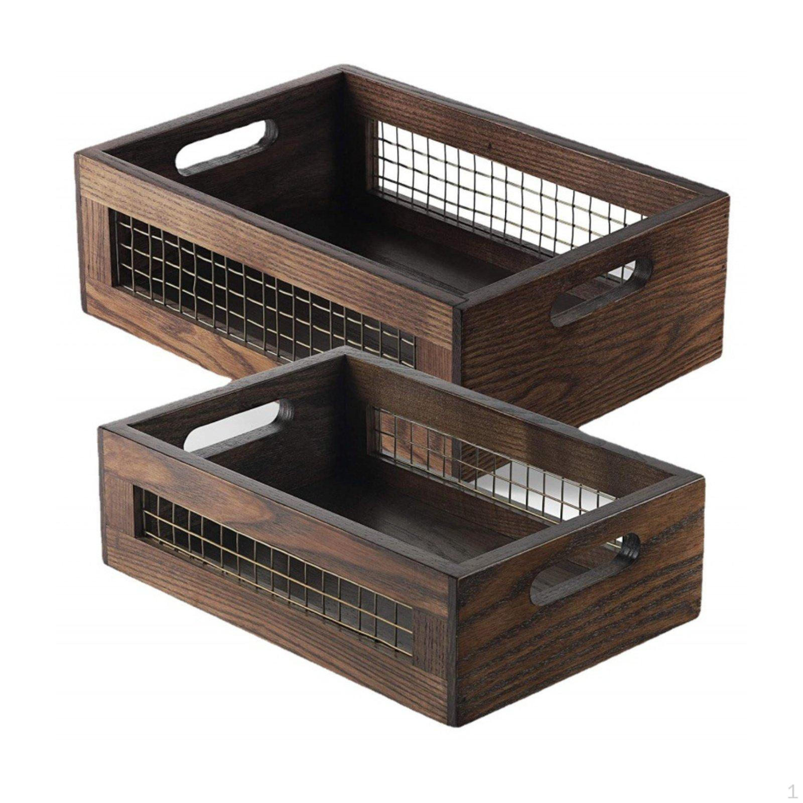 2 Pieces Wooden Display Crate Multipurpose Wood and Wire Basket Rustic Design Farmhouse Storage Bin