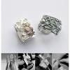 Adjustable Open Ring Men Women Vintage Floral Design With Peony Lotus Motif Plated Wide Band Statement Jewelry