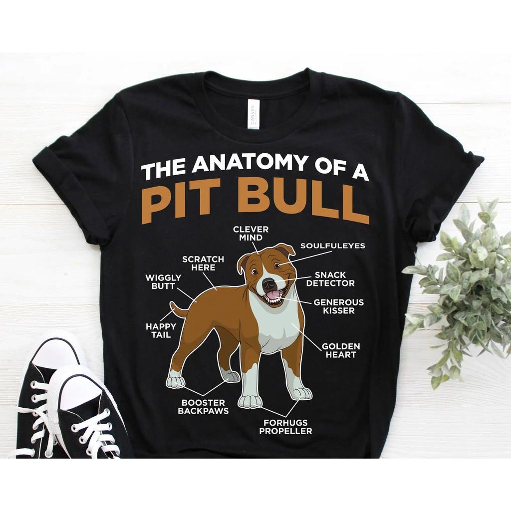 The Anatomy Of A Pit Bull Funny T Shirt Pitbull Mom Dad Owner Cute Dog Lover Casual Vintage Washed Breathable Graphic