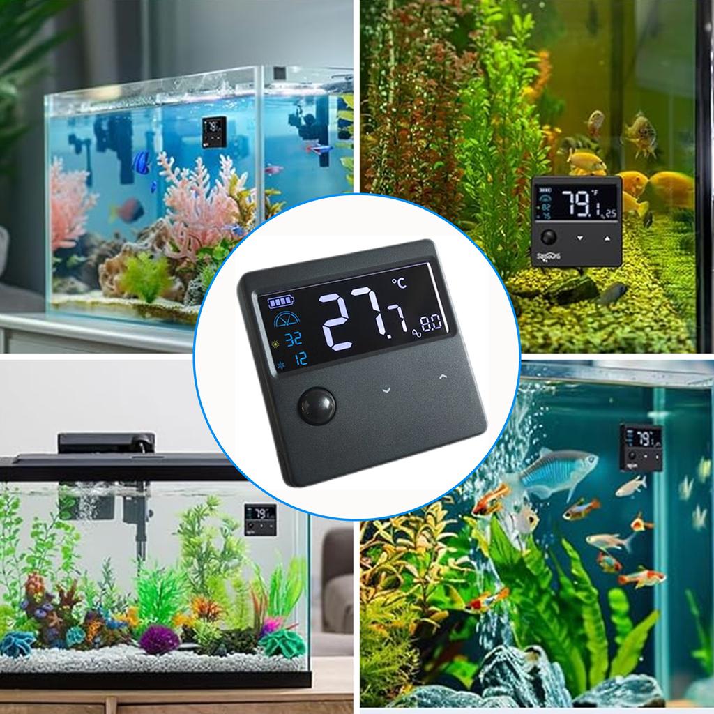 LED Fishtank Thermometers Small Size Temperature Measuring Meter with LED-Screen Stick On for Tanks