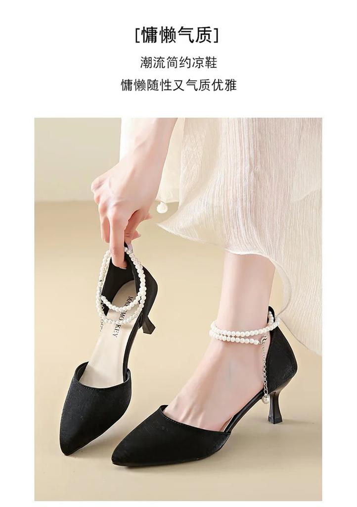 HO French Pearl Strap High Heels Women's Summer Style Pointed Fine Heels Fairy Style Sandals Single Shoes 2026
