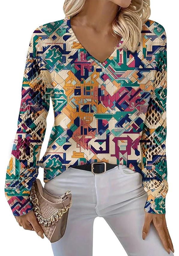 V-Neck Eyelet Print Sweater - Style HS-LY52