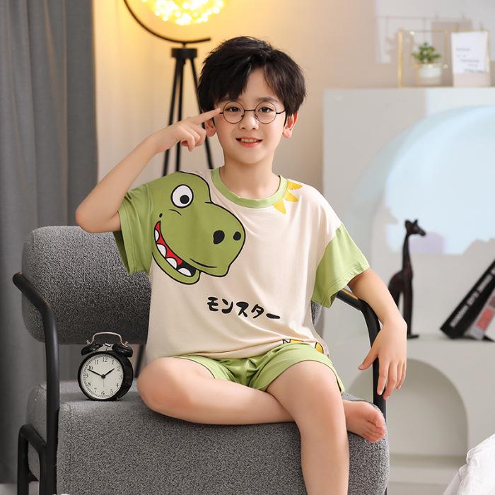 Boys' Summer Modal Pajamas - Cute Cartoon Short-Sleeve Set
