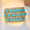 Dazzling Inlaid Imitation Turquoise White CZ Women's Ring Gold Color Geometry Daily Wear Party Jewelry Anniversary Gift