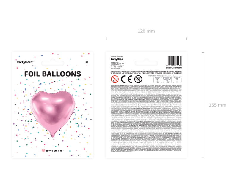 Partydeco Balon Foliowy Serce 45Cm Jasny Roz