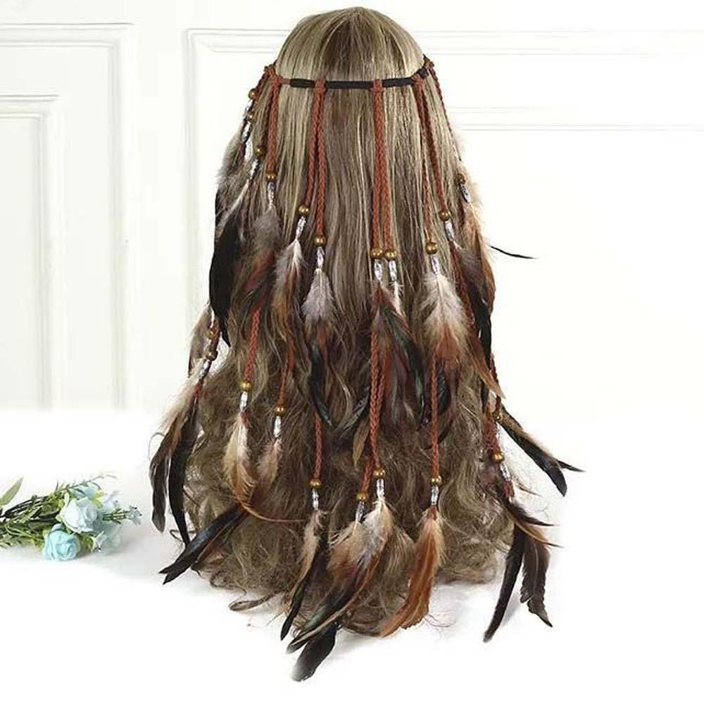 

Synthetic Braided Cord Boho Feather Headpiece Adjustable Slide Bead Multi-strand Design Tribal Hair Extension