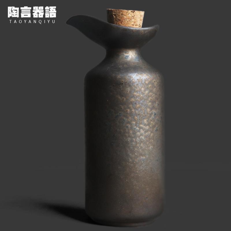 

230ml Black Gold Straight Cylinder Wine Pot Boutique Tea Infuser Pot Coarse Pottery Wine Divider With Wooden Cork Teaset Gifts