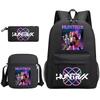 Cartoon Print School Backpack Set Teens Shoulder Bag Pencil Case Bookbag Oxford Fabric Ergonomic Straps