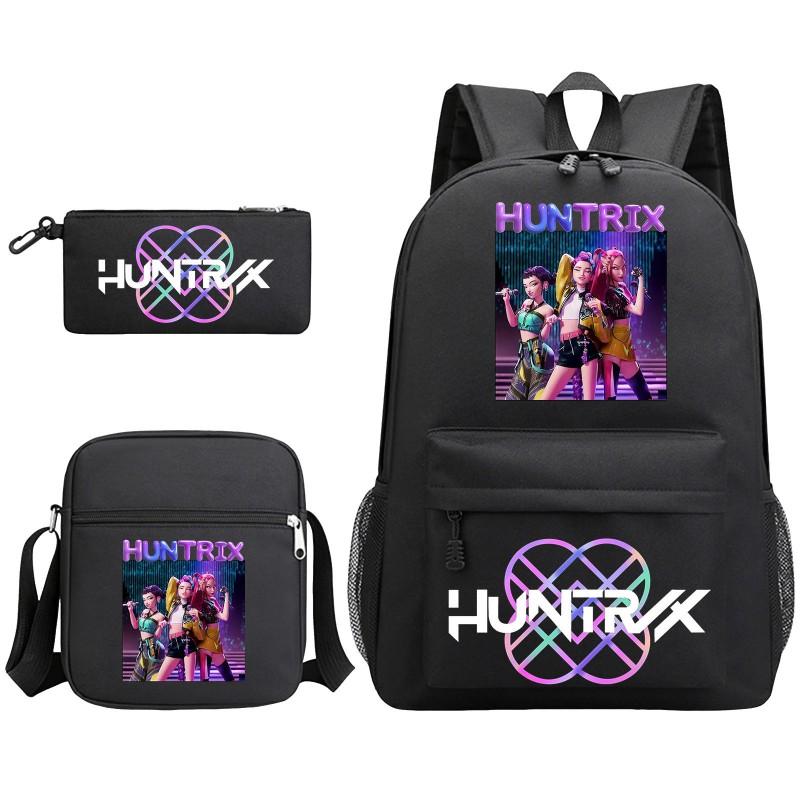 Cartoon Print School Backpack Set Teens Shoulder Bag Pencil Case Bookbag Oxford Fabric Ergonomic Straps