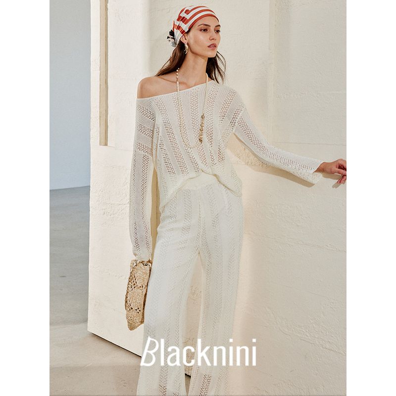 Blacknini "Light Breathing" Ingot Needle Tencel Triacetate Cut Out Texture Knitting Tops/Pants