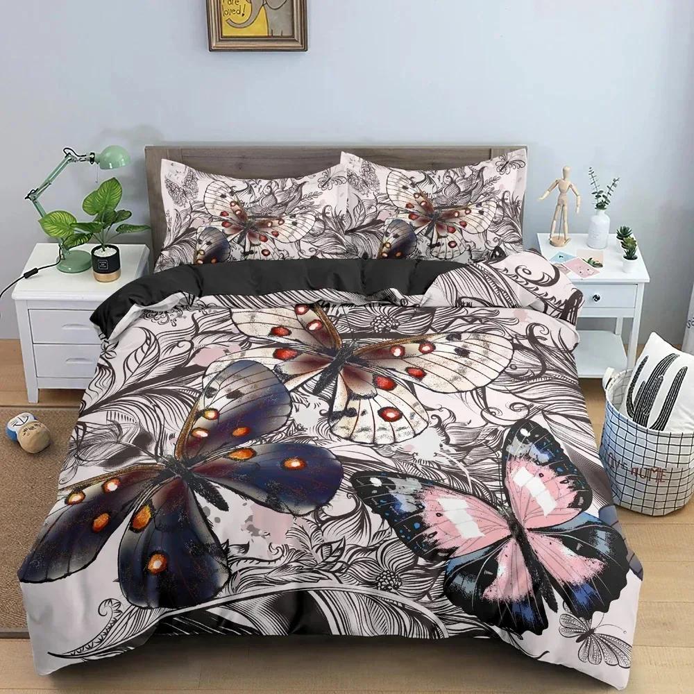 Butterfly Duvet Cover King Queen Size Animal Floral Bedding Set For Teens Adults Beautiful Flower Polyester Quilt Cover Top