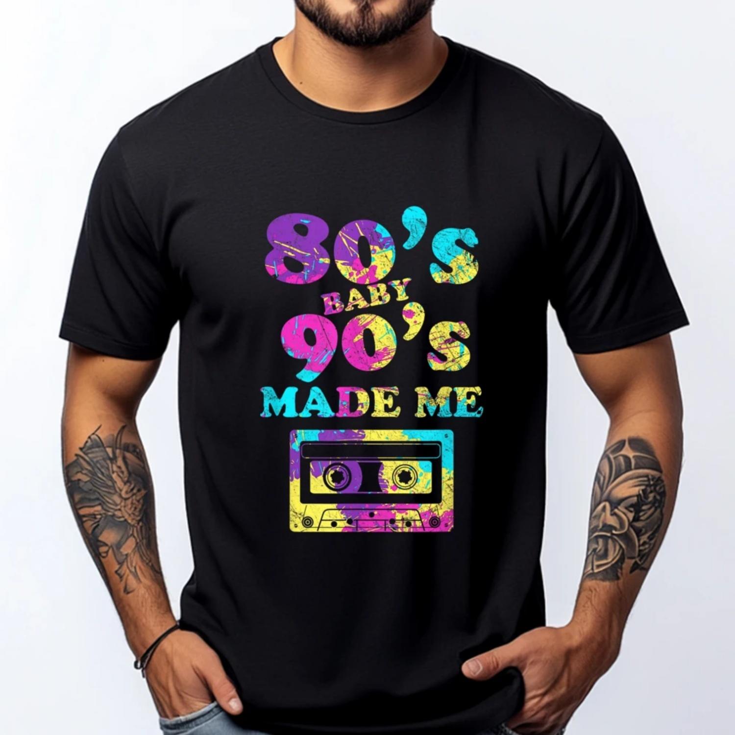 

Retro 80s Baby 90s Made Me Cassette Fall Clothes Aesthetic Tshirts Men Punk Style Mens Designer Clothes Clothes Graphic S