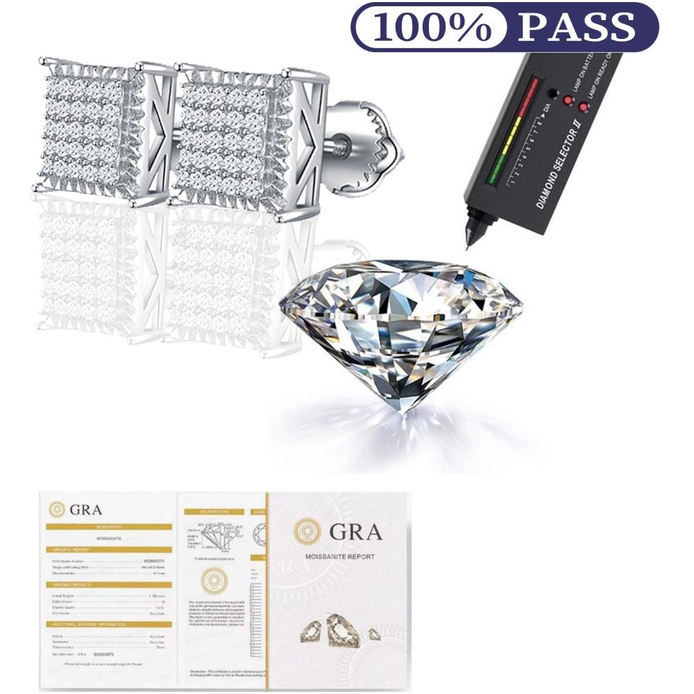 Quadratische Ohrstecker aus 925er Sterlingsilber mit Moissanit für Damen, Hochzeitsgeschenk