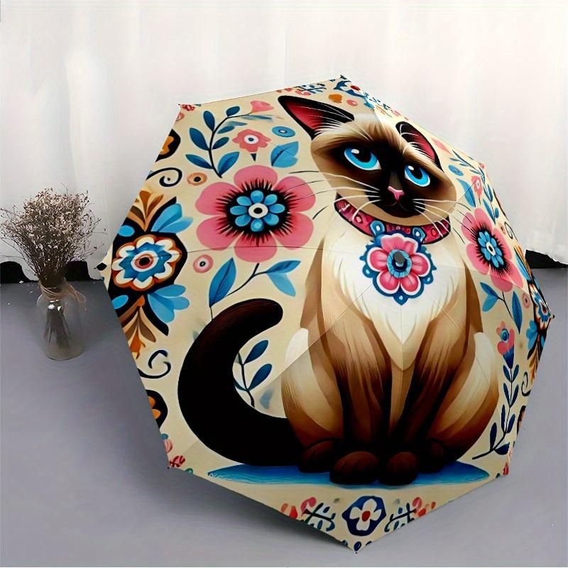 1pc Floral Cat Automatic Open/close, All-Season Portable Folding Umbrella, Travel, Everyday, Formal Events - Compact Luxury Parasol, Outdoor Accessory