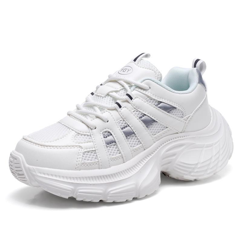 

Fashon Sneakers Women White Shoes Soft Casual Ladies Chunky Sneakers Breathable Thick Sole Height Increasing 5cm 35 білий